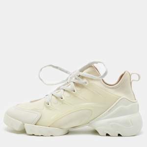 Dior White Neoprene and Leather D-Connect Sneakers Size 38