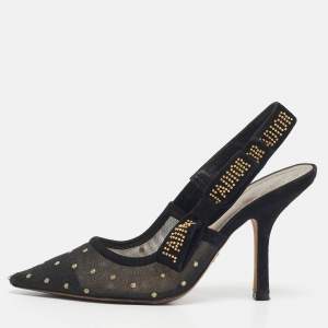 Pre Owned Dior Black Mesh and Suede J'Adior Slingback Pumps Size 37