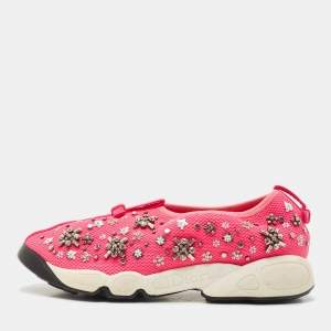 Dior Pink Mesh Crystal Embellished Fusion Sneakers Size 38