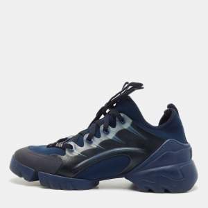 Pre Owned Dior Navy Blue Neoprene and PVC D-Connect Low Top Sneakers Size 38