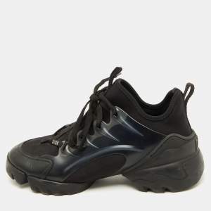 مملوكة مسبقًا Dior Black Neoprene, Leather and Rubber D-Connect Low Top Sneakers Size 37