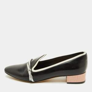 Dior Black/Silver Leather Bow Detail Slip On Loafers Size 35.5