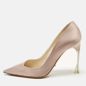 Dior Metallic Light Pink Fabric Acrylic Heel Pointed Toe Pumps Size 39.5