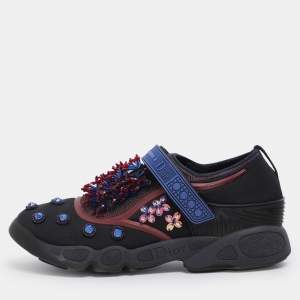 Dior Blue Fabric Embellished Fusion Sneakers Size 38.5