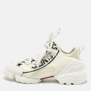 Pre Owned Dior White/Black Knit Fabric and PVC D-Connect Low Top Sneakers Size 36.5