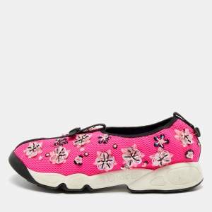 Pre Owned Dior Pink Mesh Crystal Embellished Fusion Sneakers Size 39