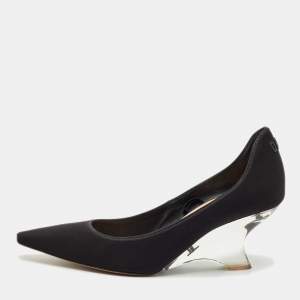 Pre Owned Dior Black Neoprene Pointed Toe Wedge Pumps Size 39