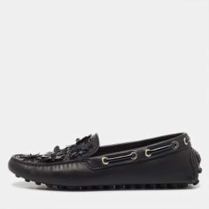 Pre Owned Dior Black Leather Flower Embellished Driving Loafers Size 38