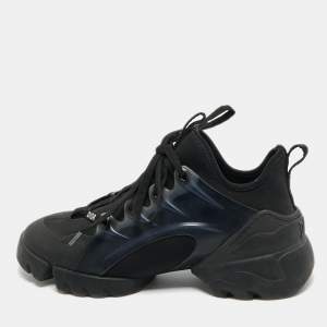 Pre Owned Dior Black Fabric and PVC D-Connect Low Top Sneakers Size 35