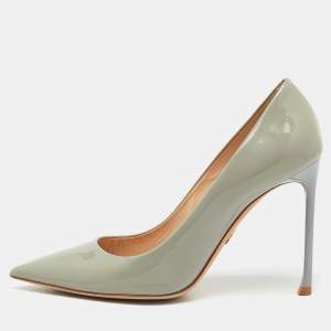 Pre Owned Dior Light Grey Patent Leather Cherie Pointed Toe Pumps Size 38