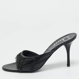 Pre Owned Dior Black Leather and knit Fabric Open Toe Slide Sandals Size 41