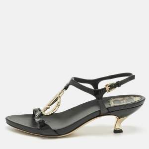Pre Owned Dior Black Patent Leather Ankle Strap Sandals Size 36