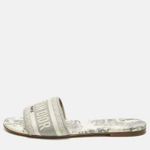 Pre Owned Dior Two Tone Canvas Dway Flat Slide Size 37.5