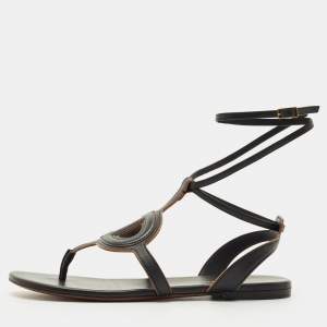 Pre Owned Dior Black Leather D-Club Flat Sandals Size 38.5