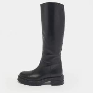 Pre Owned Dior Black Leather City Knee Length Boots Size 38.5