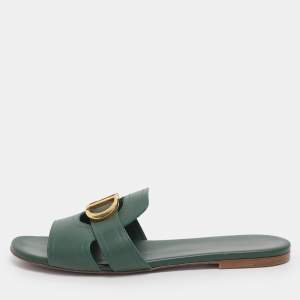 Pre Owned Dior Green Leather 30 Montaigne Flat Sandals Size 40