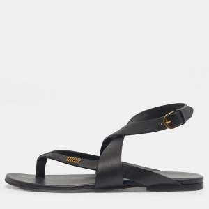 Pre Owned Dior Black Leather Dior Up Flat Sandals Size 38.5