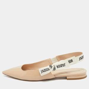Pre Owned Dior Beige Patent Leather J'Adior Slingback Flats Size 36.5