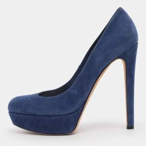 Pre Owned Dior Blue Suede Platform Pumps Size 39.5