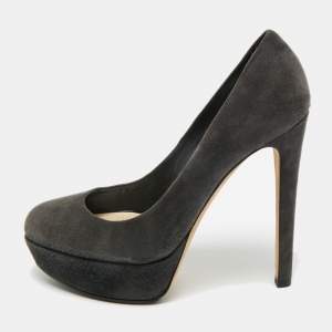 Pre Owned Dior Grey Suede Platform Pumps Size 38