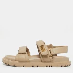Pre Owned Dior Beige Leather DiorAct Slingback Flat Sandals Size 39