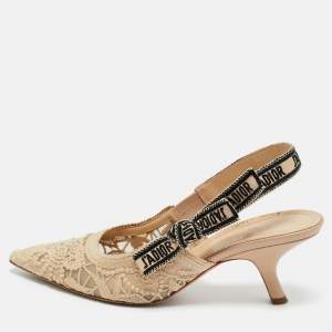 Pre Owned Dior Beige Fabric and Leather J'Adior Slingback Pumps Size 38.5