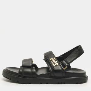 Pre Owned Dior Black Leather DiorAct Slingback Flat Sandals Size 37