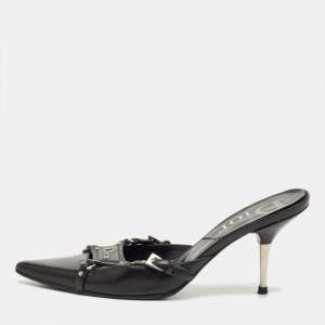 Pre Owned Dior Black Leather Pointed Toe Mules Size 36.5