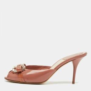 Pre Owned Dior Burgundy Leather  Bow Peep Toe Slide Sandals Size 36.5