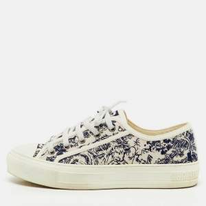 Pre Owned Dior Navy Blue/White Embroidered Canvas Walk'n'Dior Low Top Sneakers Size 37.5