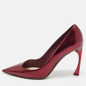 Pre Owned Dior Burgundy Patent Leather Dioressence Pointed Toe Pumps Size 37.5