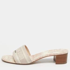 Pre Owned Dior Pink Embroidered Canvas Dway Slide Sandals Size 42