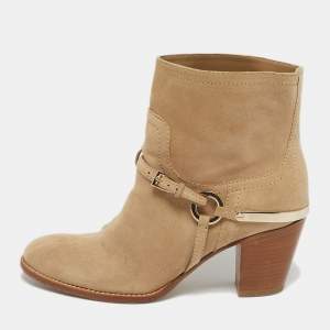 Pre Owned Dior Beige Suede Ankle Length Boots Size 36.5