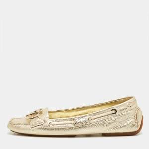 Pre Owned Dior Gold Leather CD Logo Slip On Loafers Size 39