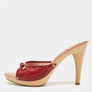 Pre Owned Dior Red Patent and Leather Slide Sandals Size 37.5
