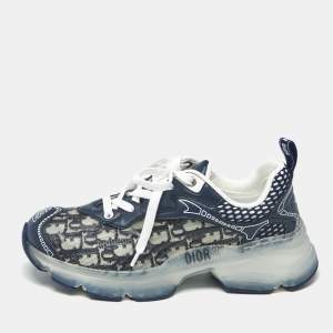Pre Owned Dior Blue Oblique Fabric and Rubber Dior Vibe Sneakers Size 37.5