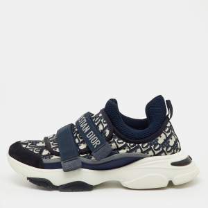 Pre Owned Dior Blue Oblique Neoprene and Suede D-Wander Sneakers Size 40.5