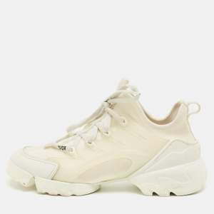 Pre Owned Dior White Fabric and PVC D-Connect Lace Up Sneakers Size 37