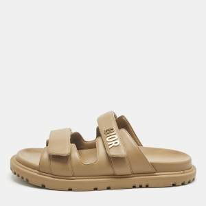 Pre Owned Dior Brown Leather DiorAct Flat Sandals Size 40