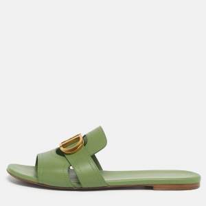 Pre Owned Dior Green Leather 30 Montaigne Flat Sandals Size 38.5
