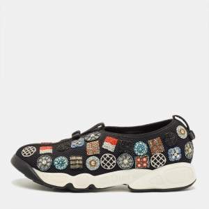 Pre Owned Dior Black Mesh Embellished Fusion Sneakers Size 38