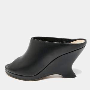 Pre Owned Dior Black Leather Peep Toe Wedge Slide Sandals Size 38