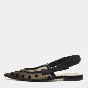 Pre Owned Dior Black Canvas and Net J'Adior Slingback Flats Size 38