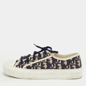 Pre Owned Dior Navy Blue/White Embroidered Canvas Walk'n'Dior Low Top Sneakers Size 38.5