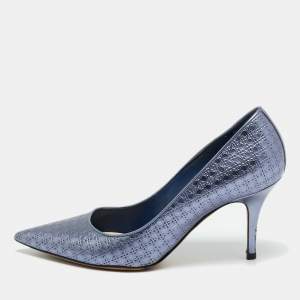 Pre Owned Dior Metallic  Blue Patent Leather Cherie Pointed Toe Pumps Size 36.5