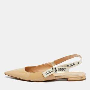Pre Owned Dior Beige Fabric and Patent Leather J'Adior Slingback Flats Size 40