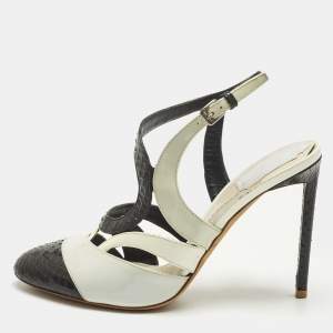 مملوكة مسبقًا Dior Size 36 Black Patent Leather and Python Leather Ankle Strap Sandals