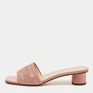 Pre Owned Dior Dway Size 38 Pink Satin Slide Sandals