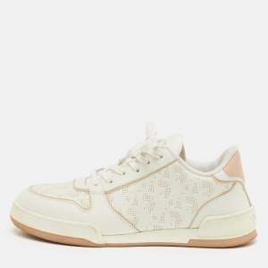 Pre Owned Dior One Size 38 White/Beige Leather Oblique Perforated Low Top Sneakers