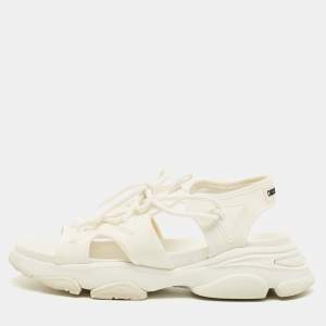 Pre Owned Dior D-Connect Size 38.5 White Fabric and Rubber Flat Sandals